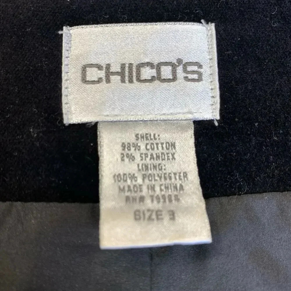 Chico's Vintage Casual Velvet Cropped Open Blazer Jacket Lined Size XL/16 Black - Picture 15 of 16